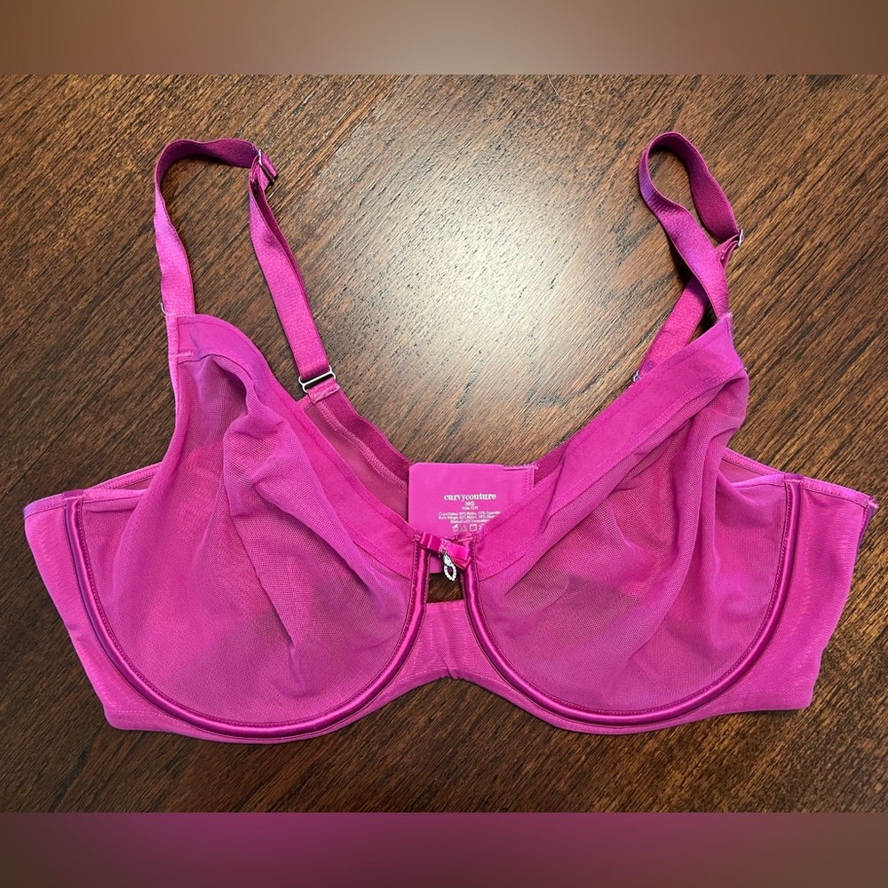 Women's Hot Pink Sheer Bra from Curvy Couture 36G
